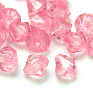 Lot of 100 Plastic Acrylic 8mm Double Cone Faceted Bicone Diamond Shaped Beads