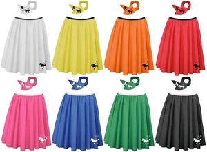 22" Length Poodle Skirt & Neck Tie 1950's Rock & Roll Fancy Dress [2 Sizes] - Picture 1 of 17