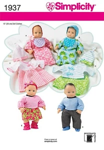 Simplicity 1937 Baby Bonnet Bib 15" Doll Clothes Sewing Craft Pattern UNCUT - Picture 1 of 3