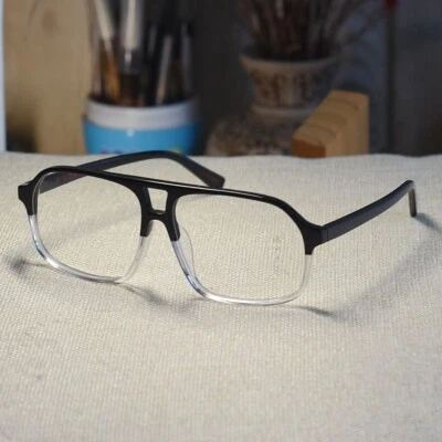 Retro Aviator eyeglasses frame black crystal acetate glasses men's glasses LARGE - Image 1 of 4