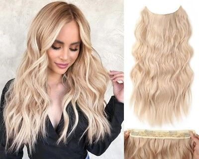 Extensiones de cabello Halo 20 pulgadas alambre invisible largo ondulado rubio extensiones de cabello para Foto 1 de 4