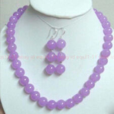 Fashion Women's 8/10mm Natural Purple Jade Gemstone Round Beads Necklace Earring