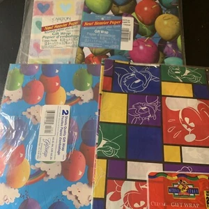 Vintage Gift Wrapping Paper Birthday Balloons Hearts Disney Rainbows 4 Packages - Picture 1 of 5