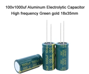 100v1000uf Aluminum Electrolytic Capacitor High frequency Green gold 18x35mm - Picture 1 of 5