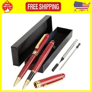 Ballpoint Pen Rosewood Luxury Gift Set of 2 for Men and Women 2 Ink Refills - Picture 1 of 11