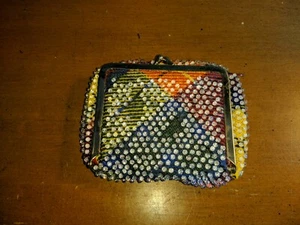 VINTAGE Beaded Colorful Change Purse makeup Clutch w/ Mirror Beads Hong Kong - Picture 1 of 7