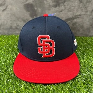 The Game Fitted Hat Baseball Cap SB Logo Sticks Patch Navy Blue Red Mens 7 1/2 - Picture 1 of 9