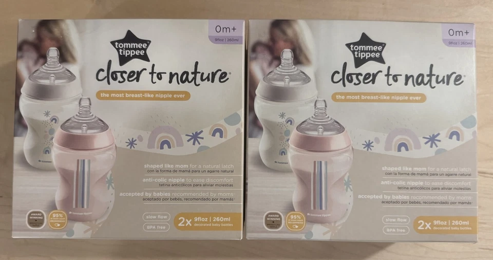 2X Tommee Tippee Closer To Nature Baby Bottles 9oz 2 Count Breast-Like Nipples - Image 1 of 1