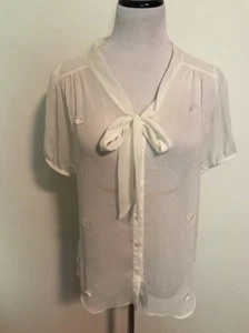 THE LIMITED WOMENS TOP SIZE Medium Tie Neck BUTTON DOWN BLOUSE IVORY SHEER NWOT - Picture 1 of 4