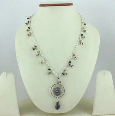 Necklace Natural Garnet Citrine Amethyst Onyx Multi Gemstone 925 Sterling Silver - Image 1 of 2