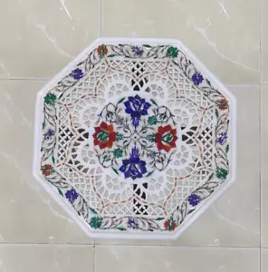 100% Genuine Semi Precious Stone I Floral Design Inlaid Expensive Centre Table - Picture 1 of 14