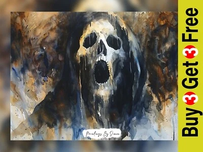 Parca inquietante, impresión de pintura en acuarela 5"x7" sobre papel mate Foto 1 de 4