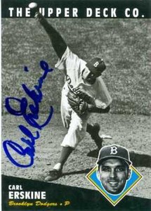 Carl Erskine autographed baseball card 1994 Upper Deck #187 All Time Heroes