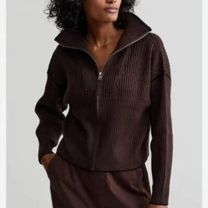 Varley Carmen Zip-Through Rib Knit Cardigan Full Zip Brown Medium - Picture 1 of 9
