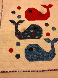 Handmade Whales Baby Quilt Blanket 37 X 32.5 Inches - Picture 1 of 3