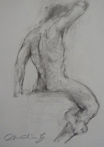 Pencil life drawing of male nude in a seated pose expressive sketch