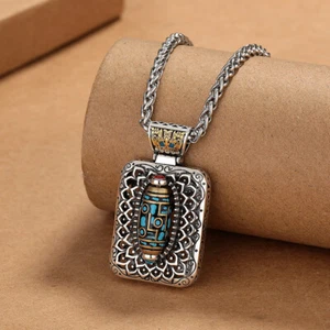 Men's Women 40*24MM Tibetan Rotatable Nine Eyes Dzi Pendant Necklace - Picture 1 of 15