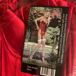 NEW LEG AVENUE SEXY RED SATIN MERRYWIDOW with CORSETED BACK & G-STRING- Large - Picture 1 of 7