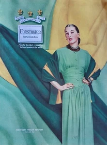 Forstmann Woolen Company Vintage 1948 Green & Yellow Fashion Ad - Bild 1 von 1