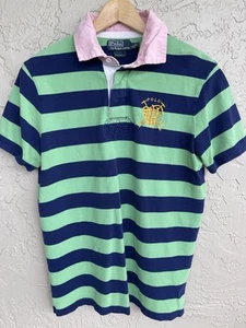 De Colección Y2K Polo Ralph Lauren Verde Azul Rayas Rosa Cuello SS Rugby Camisa Para Hombres L. - Imagen 1 de 7