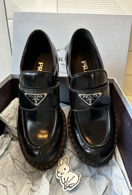 Pre-Loved PRADA Chocolate Brushed Leather Loafer Black Size 36EU - Image 1 of 4