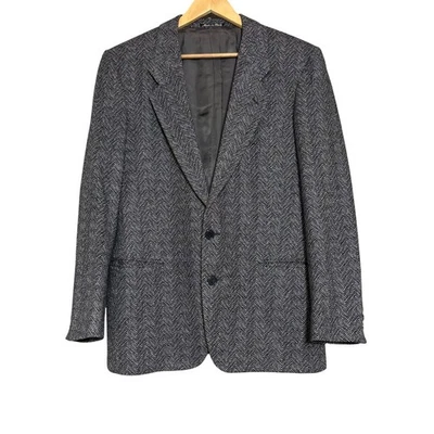 Jaqueta masculina Giorgio Armani Mani Saks Fifth Avenue 40R preta lã espinha de peixe - Imagem 1 de 4