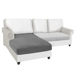 Sectional Couch Cushion Covers 1 Piece Velvet Separate L Chaise Lounge Grey - Picture 1 of 7