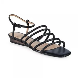 Halston Heritage Leandra Black Leather Sandals Sz 6.5 NEW $275 - Picture 1 of 12
