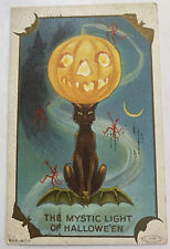 Rare MW Taggart Vintage Halloween Postcard c1909 Jack-o-Lantern Black Cat Bat