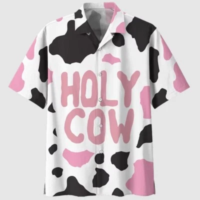 Cartoon Cow Hawaiian Shirt For Men Women 3D Printed Animal Beach Blouse Lapel 3 - Изображение 1 из 4