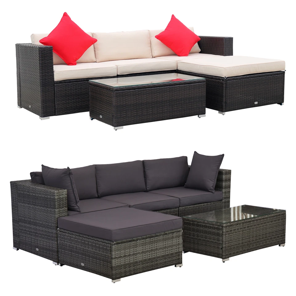 5PC Rattan Wicker Sofa Set Outdoor Patio Garden Sectional Furniture Cushioned - Image 1 of 1