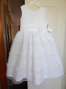 Sorbet Flower girl baptism Christening White dress Organza Satin w Rose NWT 6 - Picture 1 of 3