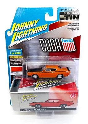 Plymouth AAR Cuda Johnny Lightning 1970 coleccionista lata de almacenamiento R3 vitamina C naranja Foto 1 de 3
