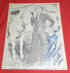 Foto Autografiada De Colección de Cowboy Sunset "Kit" Carson con daños por agua - Imagen 1 de 5