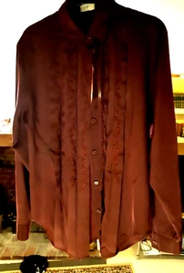 Alexon UK10 Vintage Blouse Maroon Pleated Front Detail Pleat Embroidered Couture - Picture 1 of 5