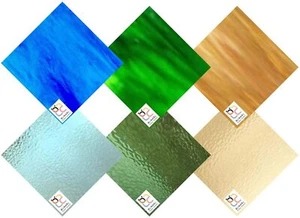 Wissmach 6 Sheet Mixed Variety Stained Glass Pack, Blue/Green/Amber, (8"X12") - Picture 1 of 2