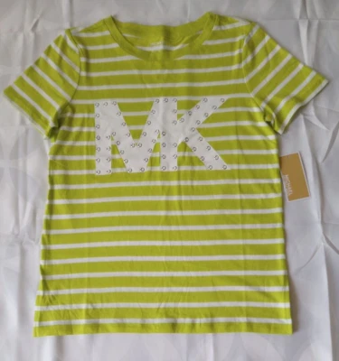 Camiseta Michael Kors Mujer Talla XS Logo Tachuelas Manga Corta Verde Lima Rayas - Nueva con Etiquetas Foto 1 de 4