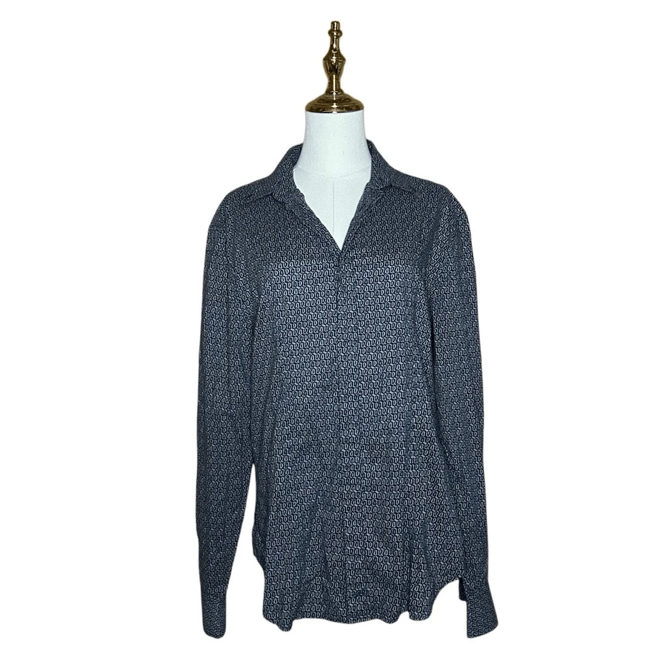 Camisa de vestir French Connection negra manga larga abotonada talla L lengüeta enrollable Foto 1 de 4