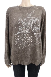 NWT Alfred Dunner Womens L Embellished Long Sleeve Velour Sweater Embroidered - Picture 1 of 6