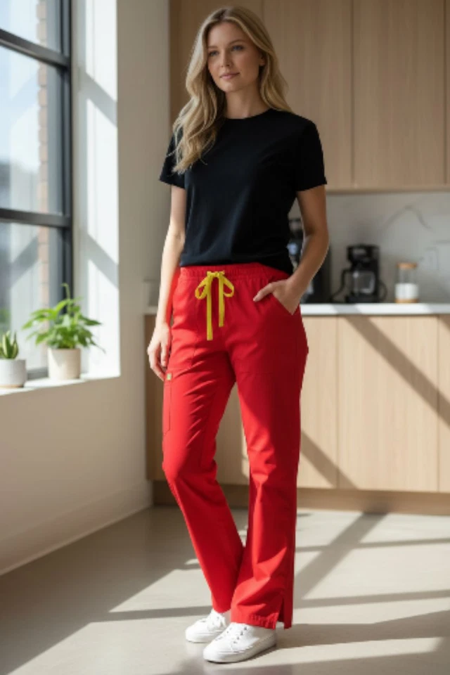 Calça esfoliante WonderWink feminina pequena vermelha enfermeira médica conjunto de 2 uniformes - Imagem 1 de 4