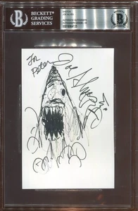 Joe Alves Hand Drawn Sketch Jaws Signed 4x6 Index Card Beckett Autograph BAS 10 - Picture 1 of 3
