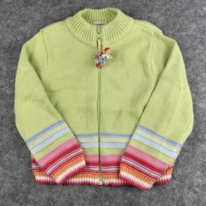 Gymboree Girls Petite Fleur Knit Cardigan Jacket Green Zip Up Size 5 Cotton Vtg - Picture 1 of 8