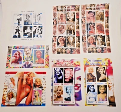 Lote de Folhas de Selos de Marilyn Monroe, Ícones Benin Timor Ajman Século 20 Perfeito Estado, Novo em folha, sem marca de charneira - Imagem 1 de 4