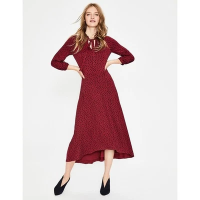 Boden Rosa Джерси Midi платье женщин 12L красное пятно печать галстук шеи Flowy EUC - Изображение 1 из 4