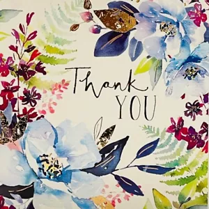 Acuarela Gracias Peonías Helechos Arte Cuaderno Lujo Acabado Lámina Paquete de 5 Tarjetas - Imagen 1 de 1