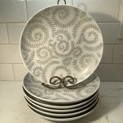 "6 cuencos de pasta de rama de invierno de granero de cerámica blanco plata 9""" Foto 1 de 4