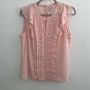 Blusa Top Elle Pintuck con Volantes Ojo de Cerradura Rosa Sin Mangas Mediana para Mujer NUEVA - Imagen 1 de 8