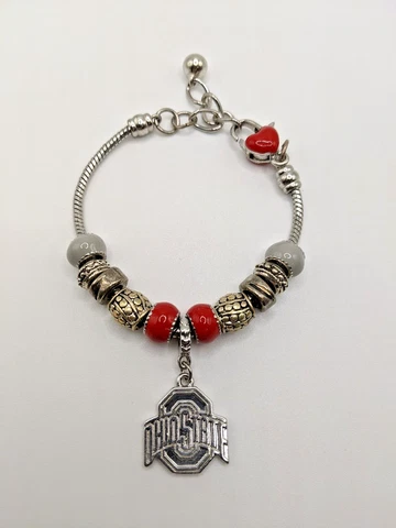 OSU Ohio State Buckeyes Charm Bracelet Silver Tone Red & Gray Charms Cover