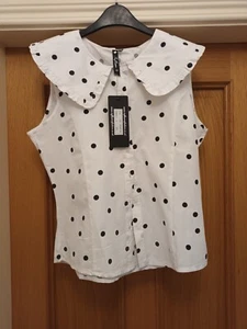 Ladies Sleeveless Blouse Size 12. Peter Pan Collar Polka-dot. - Picture 1 of 11