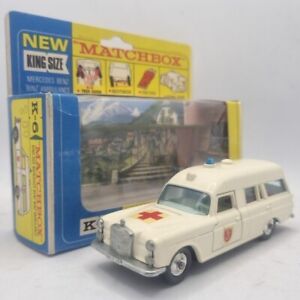 Original Vintage 1960s Boxed Matchbox King Size K-6 Mercedes Benz Binz Ambulance